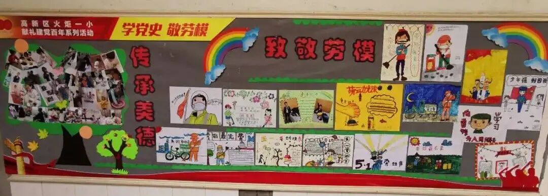 火一·献礼建党百年|“学党史 敬劳模”班级主题室外墙展评